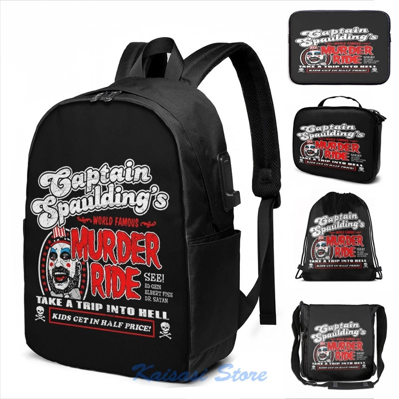 Funny Captain Spaulding Murder Ride USB Charge Backpack