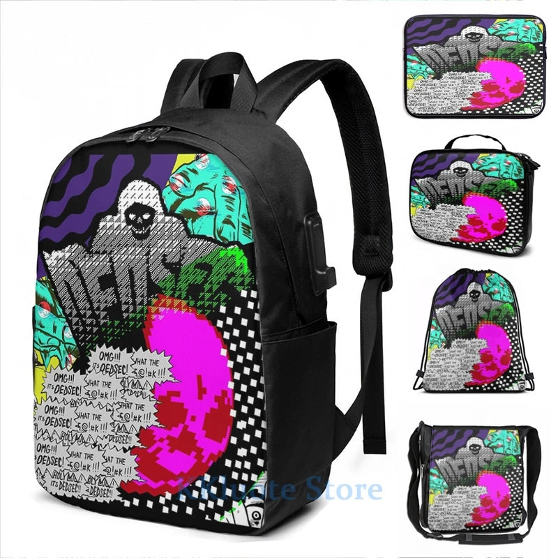 Funny Dedsec USB Charge Backpack for Men and Women