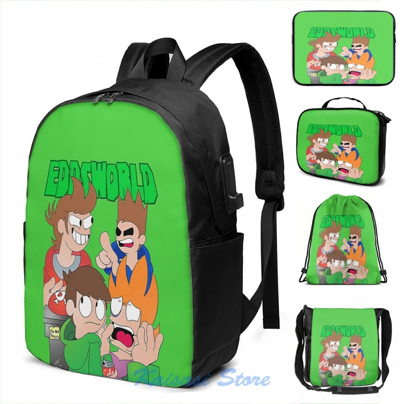 Funny Eddsworld The End USB Charge Backpack School Travel Laptop Bag