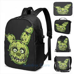 Funny Springtrap USB Charge Backpack School Travel Laptop Bag
