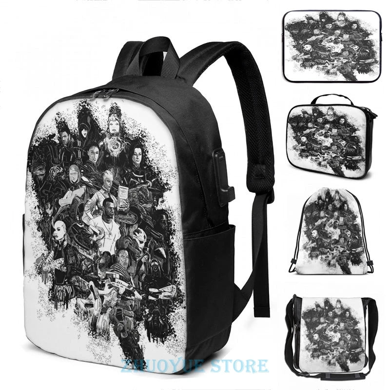 Funny Graphic Mass Effect USB Charge Backpack