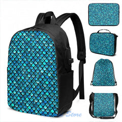 Mermaid Scales Turquoise USB Charge Backpack
