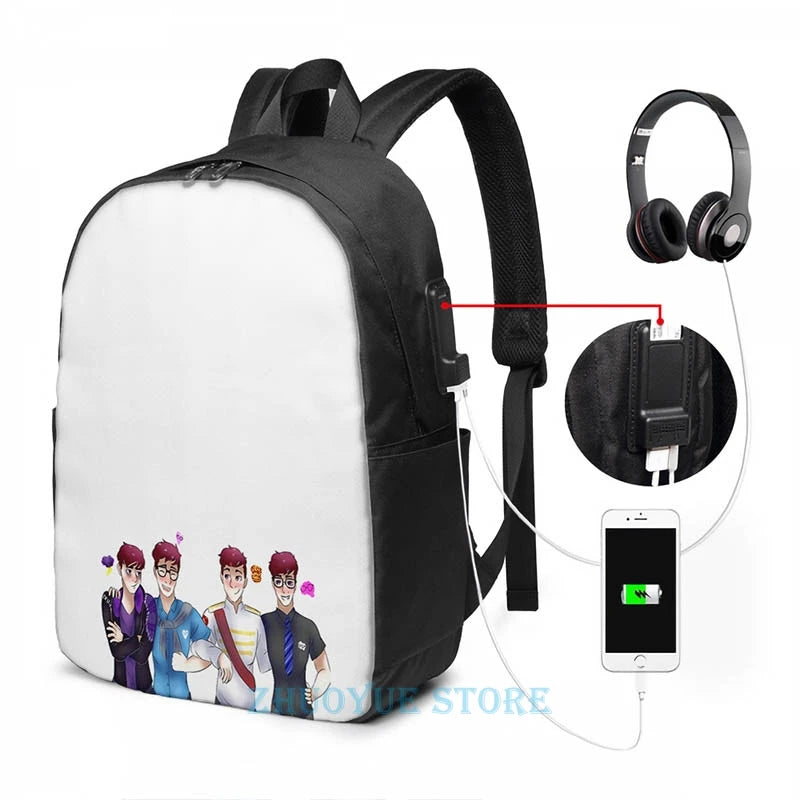 Funny Graphic print Sanders Sides USB Charge Backpack School Travel bag