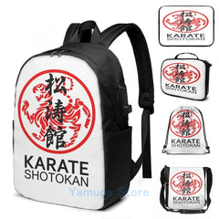 Shotokan Karate Symbol And Kanji USB Charge Backpack School Travel Bag