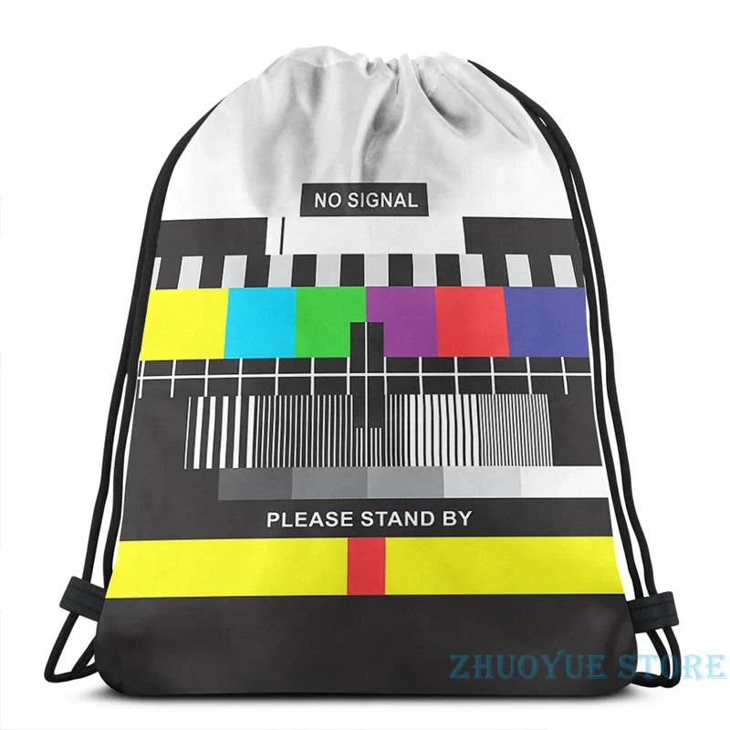 Funny Graphic Print TV No Signal USB Charge Backpack School Bag