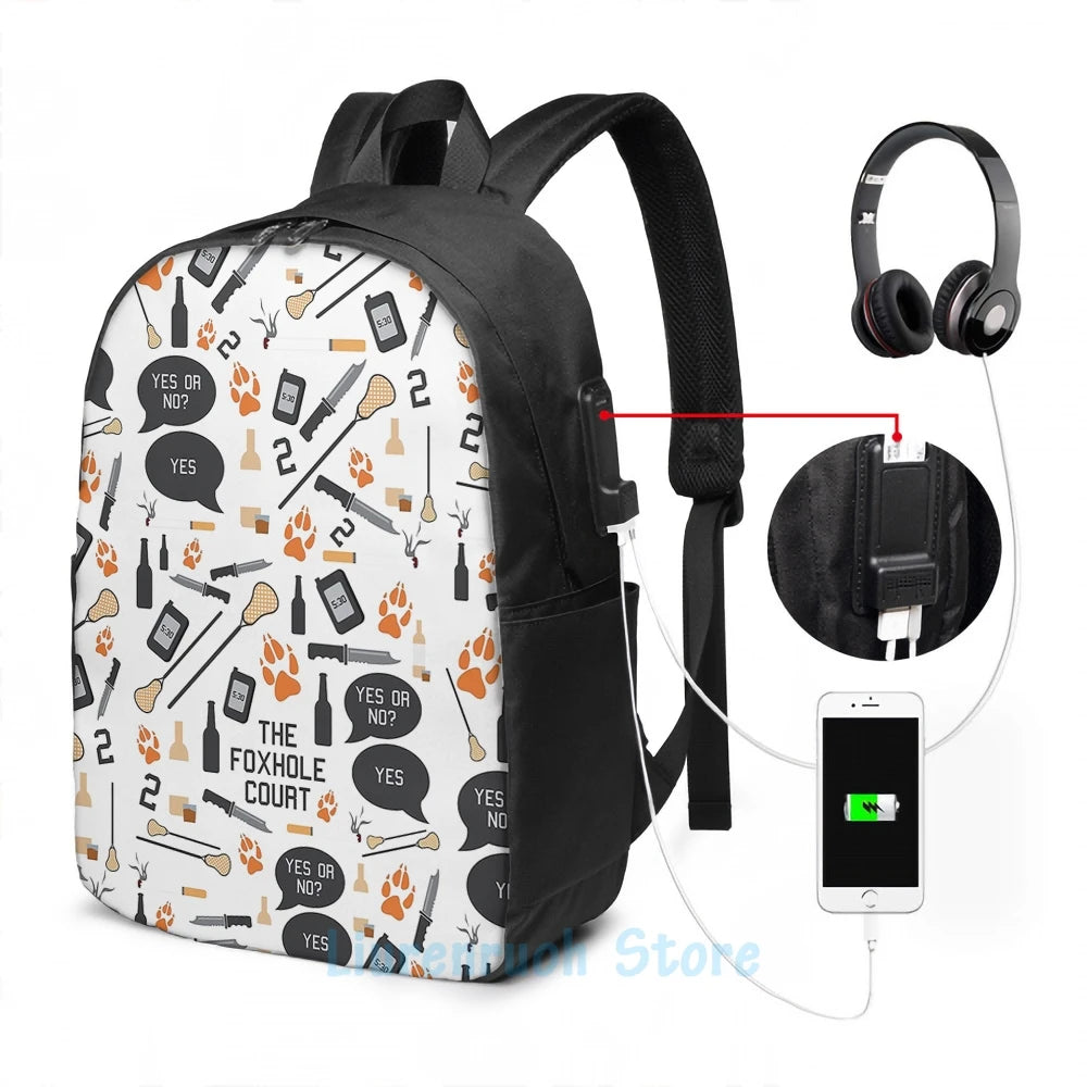 Funny Foxhole Court Pattern USB Charge Backpack Men School Women Bag