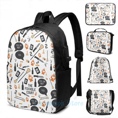 Funny Foxhole Court Pattern USB Charge Backpack Men School Women Bag