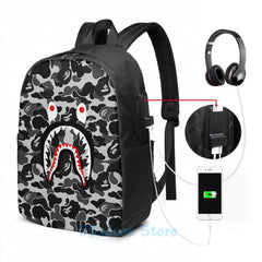 Funny Camo USB Charge Backpack School Bag Travel Laptop Bag