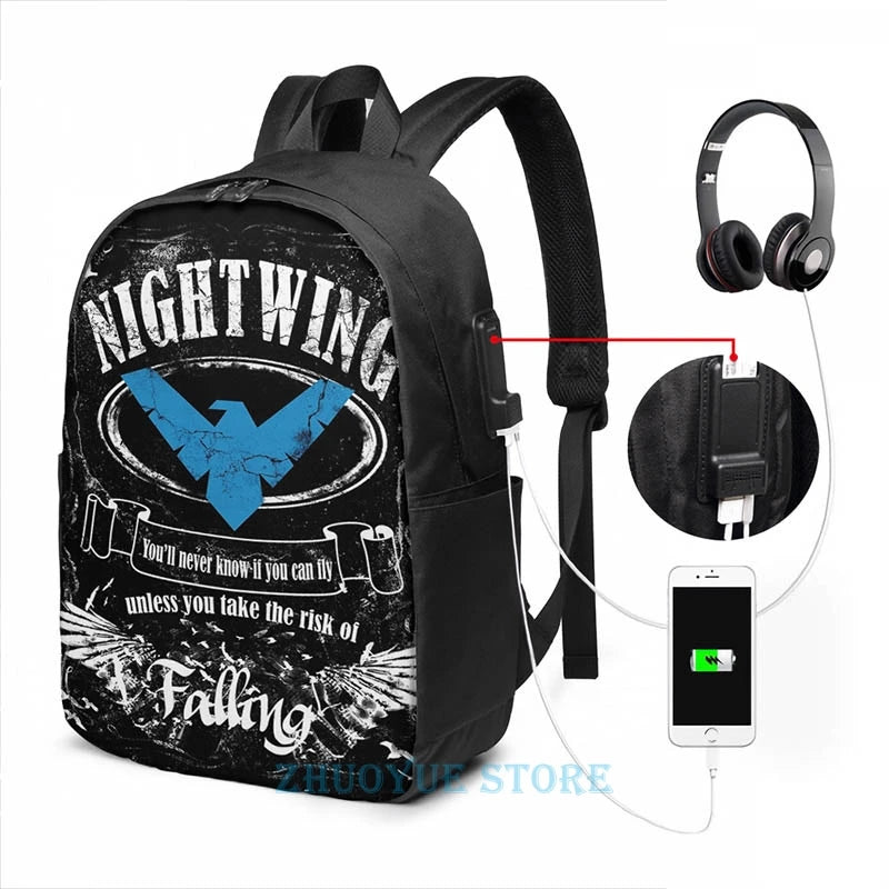 Nightwing Graphic Print Backpack with USB Charge Port