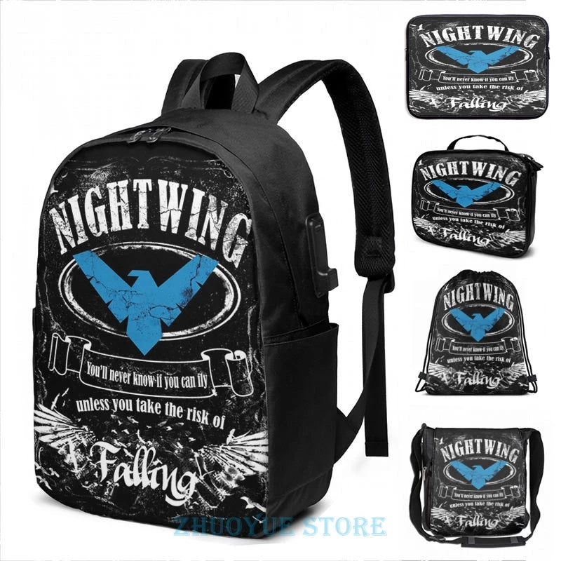Nightwing Graphic Print Backpack with USB Charge Port