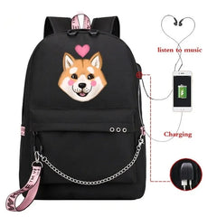 Funny Shiba Inu USB Charge Laptop Backpack for Teen Girls Women