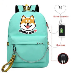 Funny Shiba Inu USB Charge Laptop Backpack for Teen Girls Women