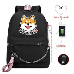 Funny Shiba Inu USB Charge Laptop Backpack for Teen Girls Women