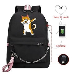 Funny Shiba Inu USB Charge Laptop Backpack for Teen Girls Women