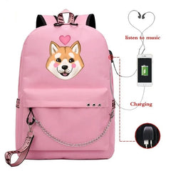 Funny Shiba Inu USB Charge Laptop Backpack for Teen Girls Women