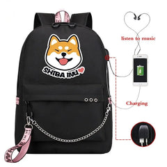 Funny Shiba Inu USB Charge Laptop Backpack for Teen Girls Women
