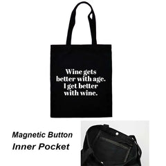 Funny Wine Print Women Shoulder Bag Female Cotton Canvas Tote Bag
