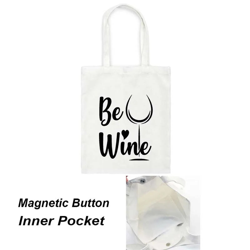 Funny Wine Print Women Shoulder Bag Female Cotton Canvas Tote Bag