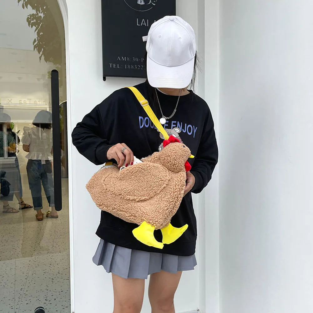 Funny Women Hen Shape Plush Bag Cartoon Chicken Crossbody Shoulder Bag