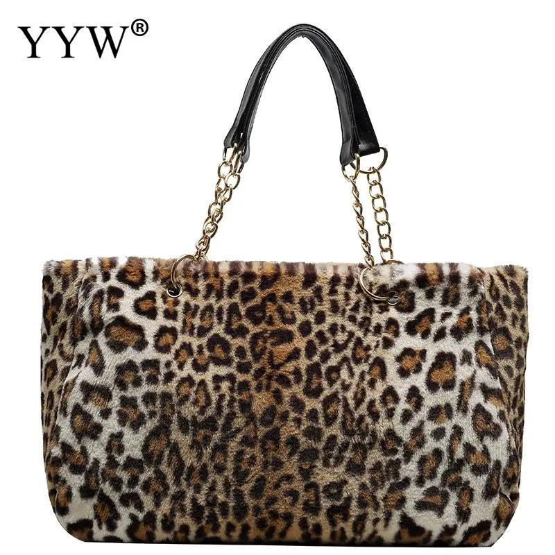 Leopard Print Crossbody Bag Women Winter Warm Large Capacity Clutch