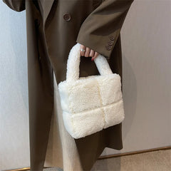 Faux Fur Ladies Bucket Shoulder Purse Retro Plain Women Handbag