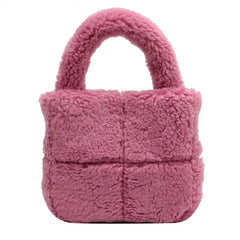Faux Fur Ladies Bucket Shoulder Purse Retro Plain Women Handbag