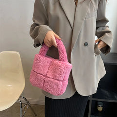 Faux Fur Ladies Bucket Shoulder Purse Retro Plain Women Handbag