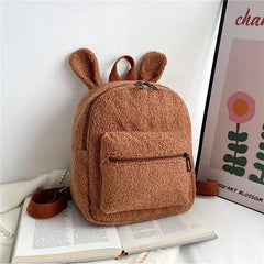 Fuzzy Rabbit Backpack Fluffy Plush Bunny Ears School Bag