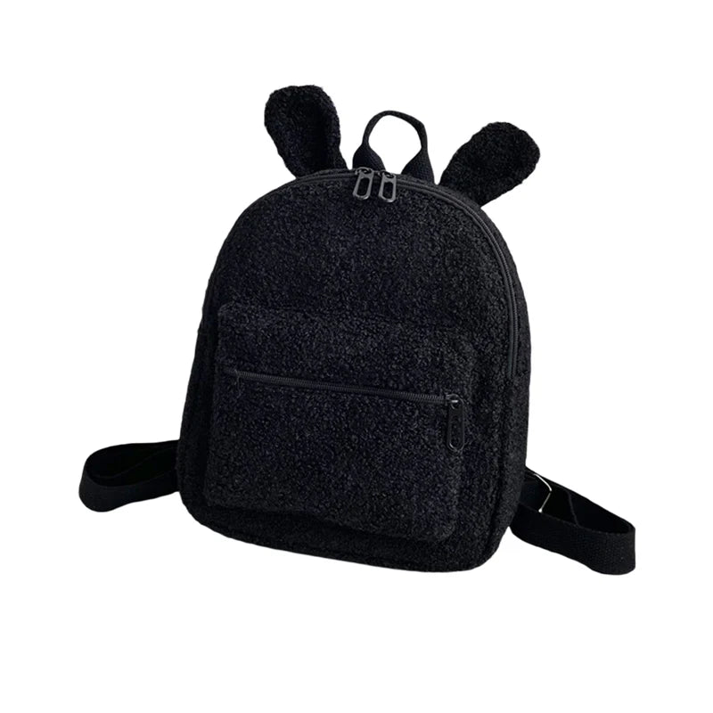 Cute Bunny Ears Fuzzy Rabbit Backpack Plush School Bag for Girls