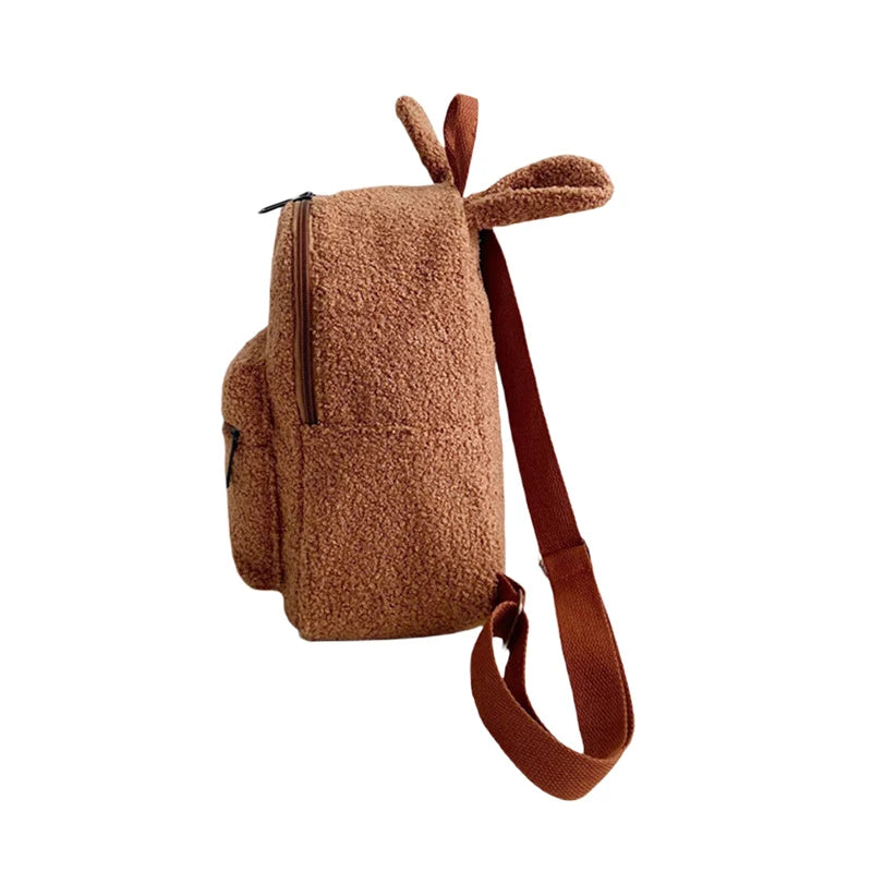 Cute Bunny Ears Fuzzy Rabbit Backpack Plush School Bag for Girls