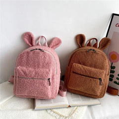 Cute Bunny Ears Fuzzy Rabbit Backpack Plush School Bag for Girls