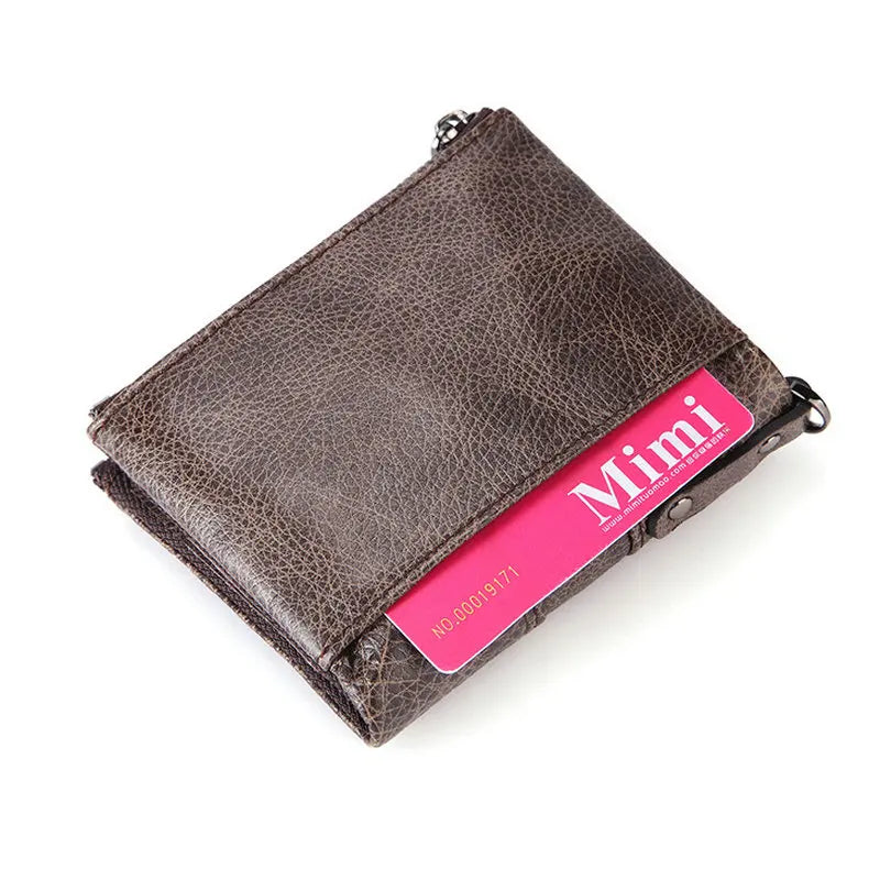 RFID Blocking Leather Double Zipper Wallet for Men Short Male Purse