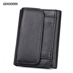Short Trifold Leather Men Wallet with Hasp