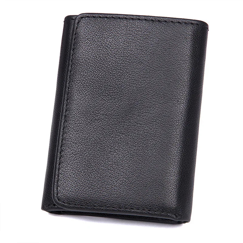 Short Trifold Leather Men Wallet with Hasp