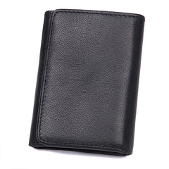 Short Trifold Leather Men Wallet with Hasp