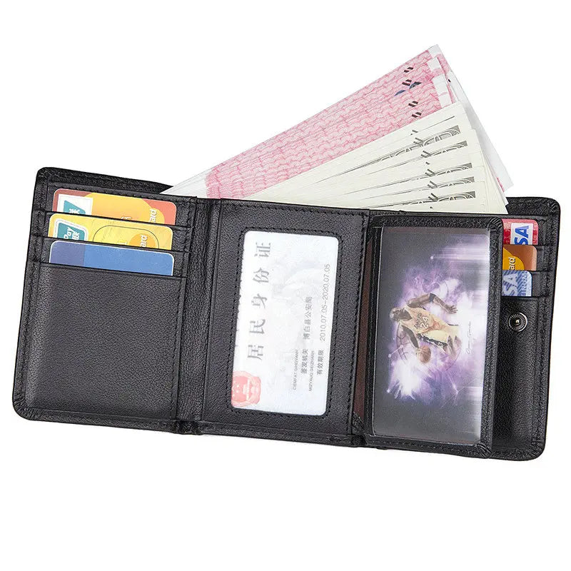 Short Trifold Leather Men Wallet with Hasp