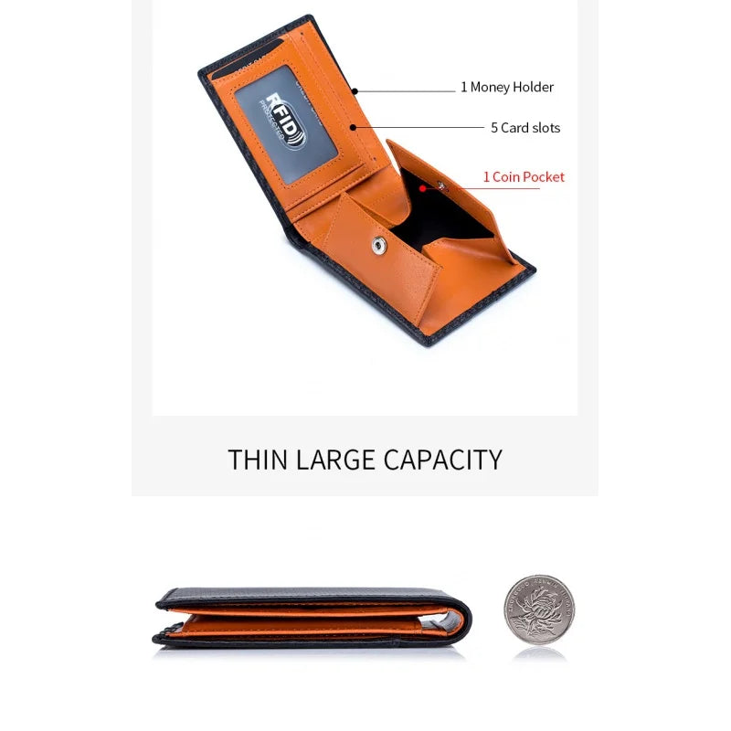 Men's Carbon Fiber RFID Wallet Slim Short Leather
