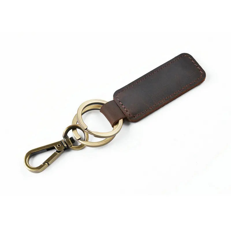 Vintage Leather Key Holder for Men Cowhide Tag Plated Bronze Hook