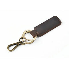 Vintage Leather Key Holder for Men Cowhide Tag Plated Bronze Hook