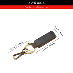 Vintage Leather Key Holder for Men Cowhide Tag Plated Bronze Hook