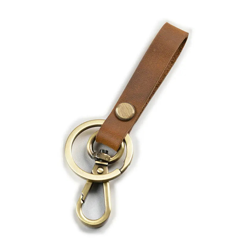 Vintage Leather Key Holder for Men Cowhide Tag Plated Bronze Hook
