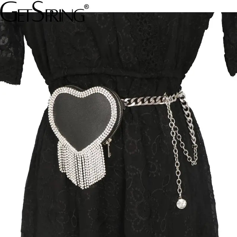Vintage Women Waist Bag Chain Diamond Fanny Pack Round Chest Bags