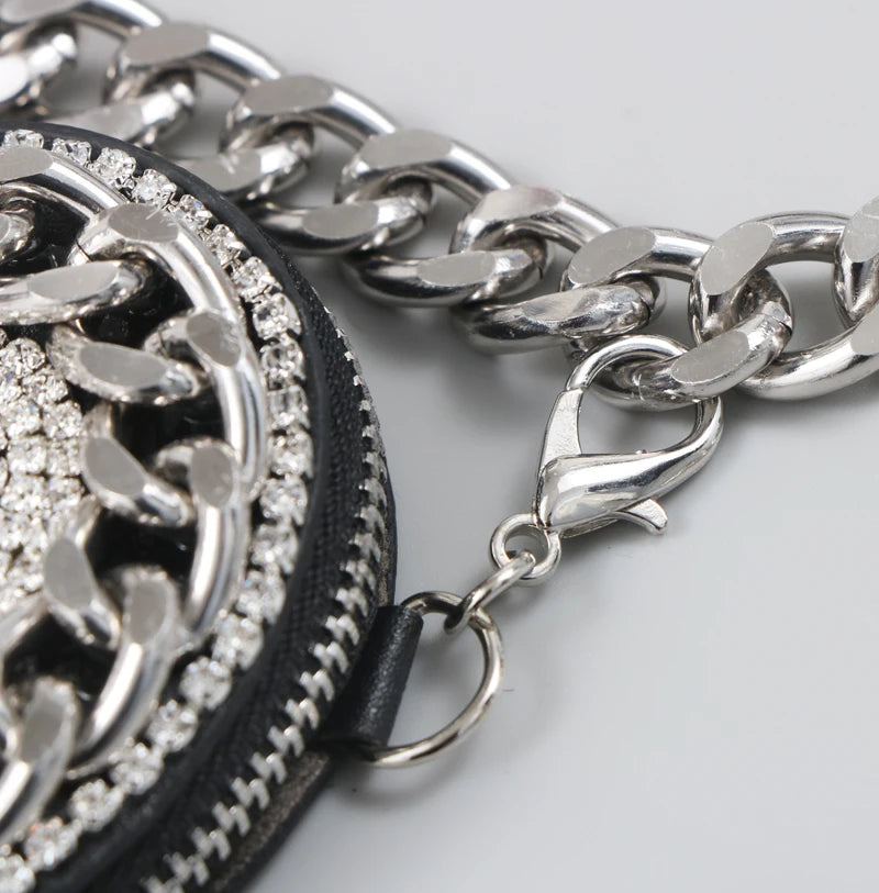Vintage Women Waist Bag Chain Diamond Fanny Pack Round Chest Bags