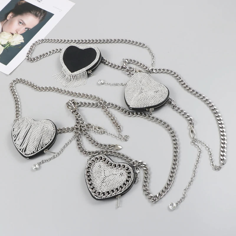Vintage Women Waist Bag Chain Diamond Fanny Pack Round Chest Bags