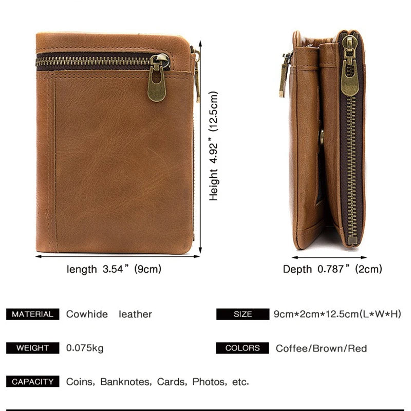 Men's Cowhide Leather Clutch Wallet Retro Style Large Capacity Soft Leather
