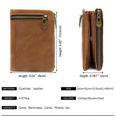Men's Cowhide Leather Clutch Wallet Retro Style Large Capacity Soft Leather