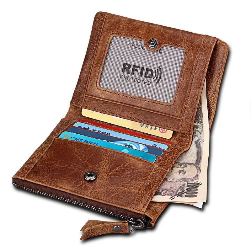 Men's Crazy Horse Skin Anti-Theft Wallet Short Wallet