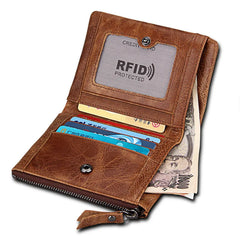Men's Crazy Horse Skin Anti-Theft Wallet Short Wallet