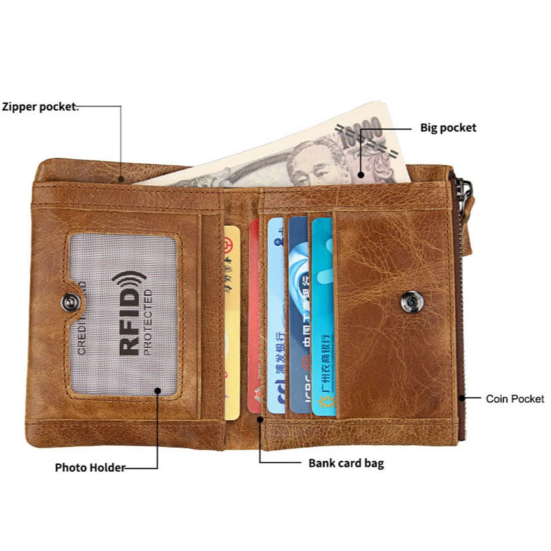 Men's Crazy Horse Skin Anti-Theft Wallet Short Wallet