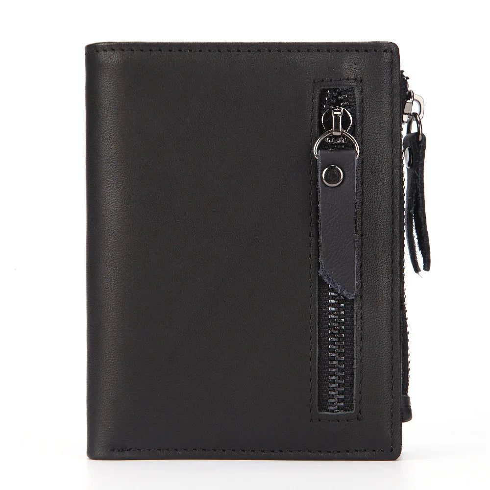 Men's Short Wallet Multi-Functional Zipper Bag Oil Wax Cowhide Wallet